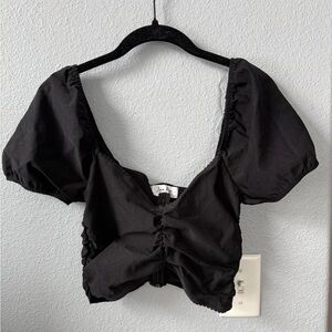 Elegant Black Puff Sleeve Crop Top